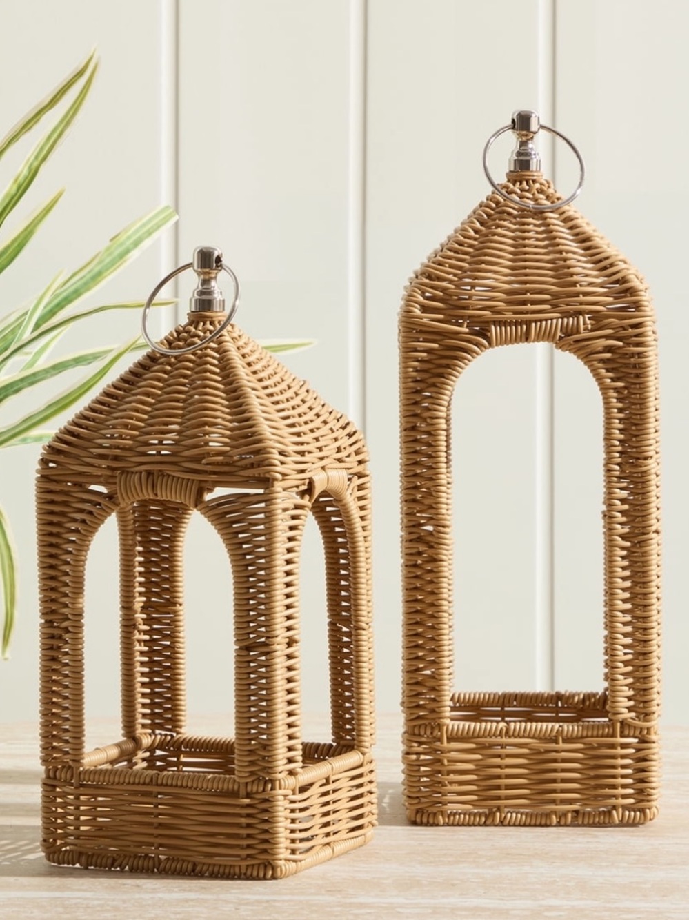 My Texas House Pair of Rattan Lanterns, 12" and 14.75” - candles not included